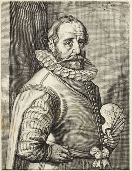 Engraving of portrait of Hans Bol (1534-1593) Flemish artist